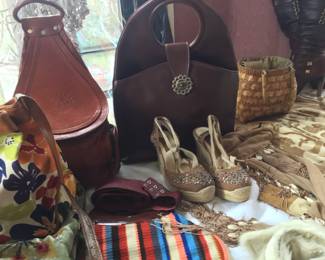 Vintage accessories, Boho style, leather purses, wedge shoes