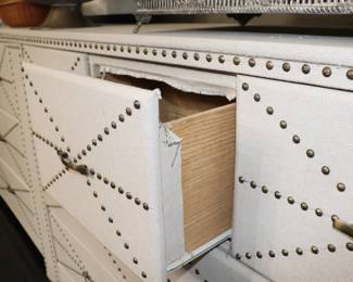 LONG Buffet, Server, Dresser Upholstered Case Goods  Nail Head Finished Cabinet 