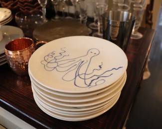 Matceramica Made In Portugal White with Blue Octopus  Plates