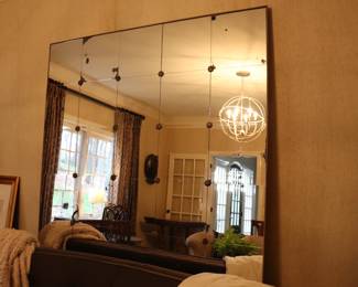 Large Vintage Tiled Panelled Mirror with Distressed Glass  (goes to the floor)  
