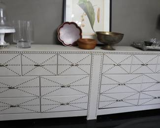 LONG Buffet, Server, Dresser Upholstered Case Goods  Nail Head Finished Cabinet 