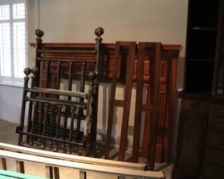 Huge Solid Wood Maple Finish Mantel   Antique Twin Brass Beds 