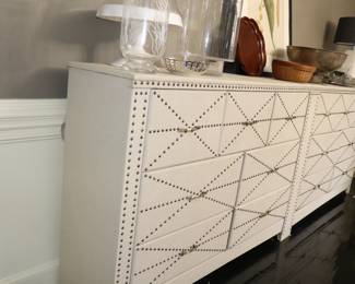 LONG Buffet, Server, Dresser Upholstered Case Goods  Nail Head Finished Cabinet 