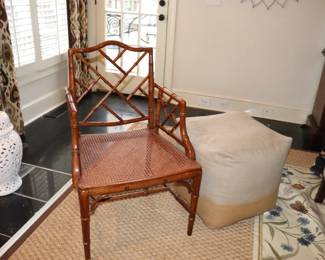 Chinese Chippendale Style Faux Bamboo Armchair with a  Caned Seat 