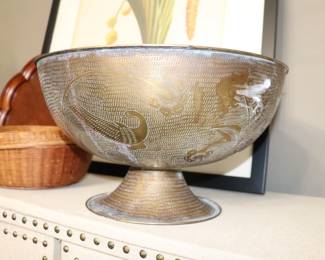 Etched Brass Pedestal Bowl 