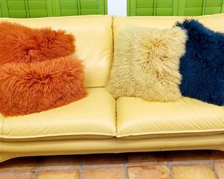 Nicoletti Home Italian Leather Sofa and Mongolian Lamb Pillows