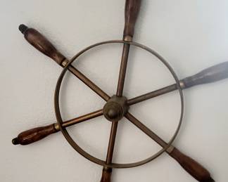 Antique Nautical Bronze and Wood Ship Wheel