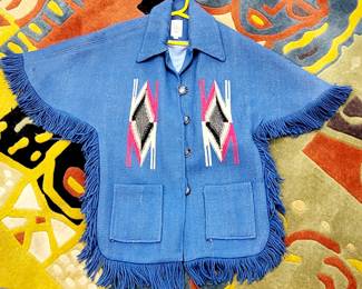RARE LADIES ORTEGA PONCHO JACKET Walnut buttons Native Indian