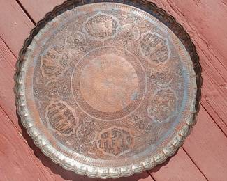 large  copper Islamic script all over  Tray 400