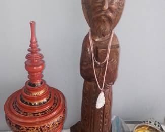 Burmese offering lacquer box125
Russian Antique orthodox wooden carving of saint wormwood holes 175
