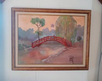 Japanese Garden oil painting in frame 23/29in. 175.00
