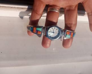 Zuni inlay 50 sterling silver womans band