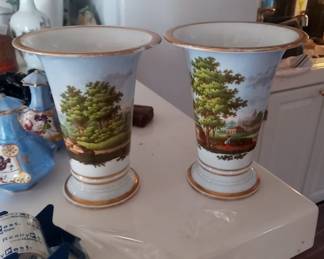 1750s Pair of Serves French Hand gold gilt  painted vases 450.00