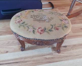Walnut needle point  wool work Swan leg French 1750s foot stool 250