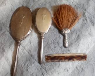Lady's vanity set Old English Sterling silver lot COOL not perfect marked/tested 180.00