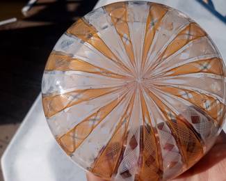 Italian glass dish Latticino Murano Venini blown ribbon glass 60.00