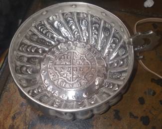 Spanish sterling silver   Antique. Taste vin 
With real Rex lll 8 real coin 1600s 
350.