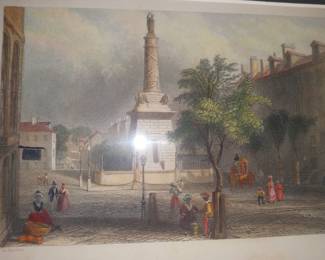 Washington monument Engraving  Baltimore print hand color small 50