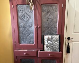 Antique Pie safe with drawers in middle - has tin inserts