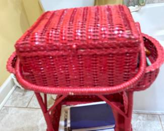 Red wicker stand with storage
