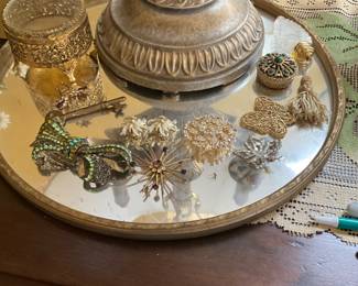 Mirror - vintage jewelry moved - but dresser item on left still in dresser