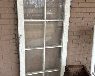 Vintage glass pane door & basket