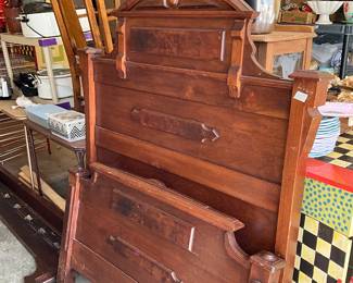 Twin bed headboard, footboard & rails in attached garage 