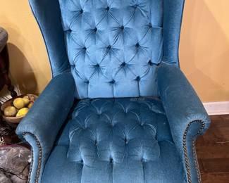 Blue velour high back chair