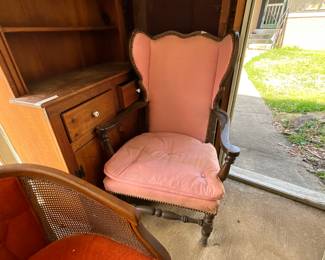 2nd garage items - pink chair & wooden hutch