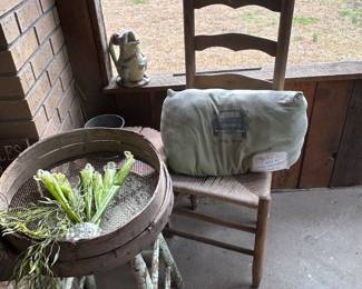 More vintage items: stool, round metal container, chair & decor