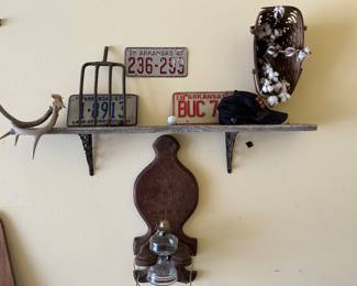 Decor & vintage oil lamp base - license plates are pending!
