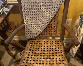 Woven back & seat chair - antique 