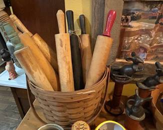 Close up of basket with rolling pins