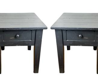 Pair Of Black Wooden End Tables With Top Storage Drawer