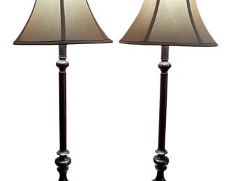 Pair Of Candlestick Lamps With Bell Beige Shades 32" H