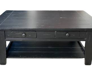 
Black Wooden Coffee Table Two Drawers & One Wooden Shelf