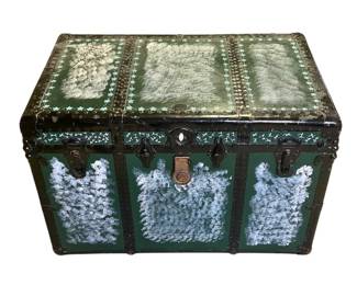 Handpainted Green & White Vintage Storage Trunk