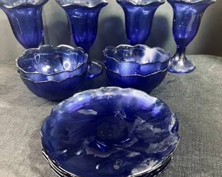 Vintage Cobalt Salad Plate, Bowls, and Glasses
