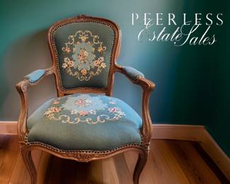 Vintage French-Style Needlepoint Arm Chair $1×5 or  bid #37