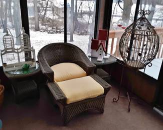 Rattan sunroom furniture, large bird cages