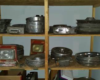 Vintage hubcaps, radios, and more