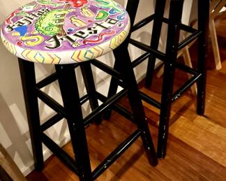 ... another view of the two hand-painted stools....