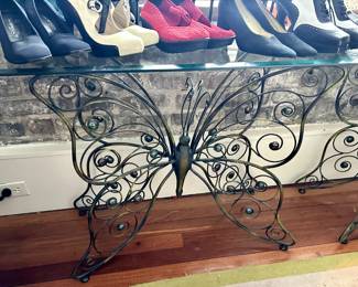 Two FAB Butterfly Tables with glass tops and iron bases at $195 each!
