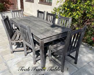 Teak Farm Table w/8 Chairs