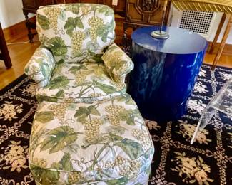Chair, Ottoman & Cobalt Blue Side Table