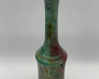 Tall Slim Glazed Pottery Vase 10”