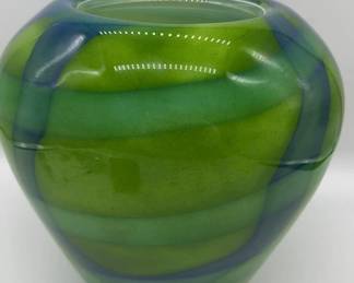 Heavy Glass Blown Vase Green & Blue
