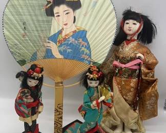 Vintage Geisha Dolls, Japanese Fan
