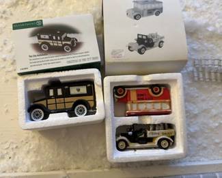  Department 56 cars - ambulance, bus, and dairy