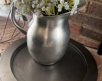 Metal Flower Pitcher and Tray